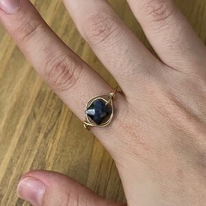 Blue Sodalite Gemstone women’s ring size 10 handmade gold tone tarnish resistant